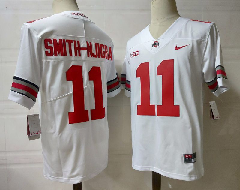 Men Ohio State Buckeyes 11 Smith-Njigba White Nike 2025 NCAA Jersey